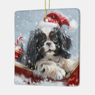 Ornement En Céramique Chien Japonais Chin Noël Fête