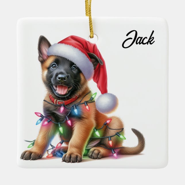 Ornement En Céramique Chien Malinois Belge de Noël personnalisé (Devant)