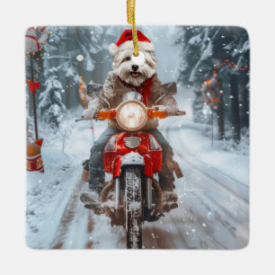Ornement En Céramique Chien maltais à moto Noël