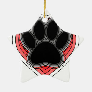 Ornement En Céramique Chien Paw Dans Le Coeur Rouge Avec Les Outlines