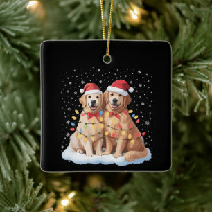Ornement En Céramique Chien Retriever doré Noël Chapeau de Père Noël Ren