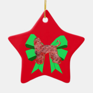 Ornement En Céramique Chien rouge de l'Afghanistan et Bow vert Noël