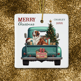 Ornement En Céramique Chien Saint-Bernard camion rétro Noël