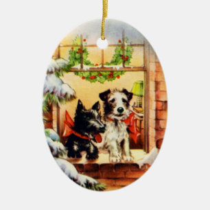 Ornement En Céramique Chien vintage de Terrier de Noël