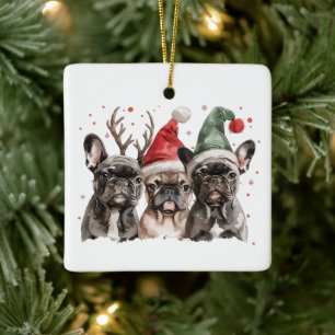Ornement En Céramique Chiens de rennes de taureau français de Noël