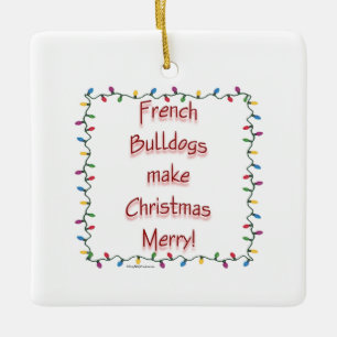 Ornement En Céramique Chiens de taureaux français rendent Noël Joyeux Po