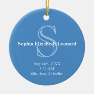 Ornement En Céramique Chiffre de bébé nouveau-né statistique monogramme 