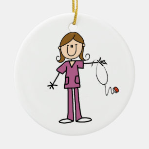 Ornement En Céramique Chiffre femelle infirmière de bâton de cheveux