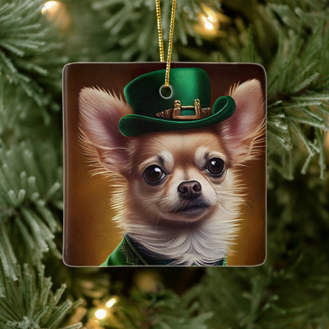 Ornement En Céramique Chihuahua Chien en robe de la Saint Patrick (Arbre)