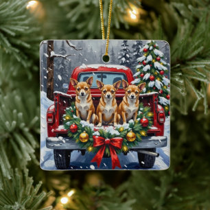 Ornement En Céramique Chihuahua Noël Camion Rouge Fêtes