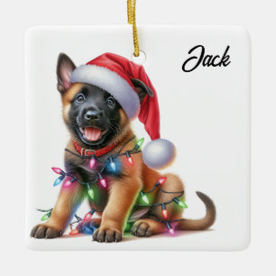 Ornement En Céramique Chiot de Noël Malinois Belge