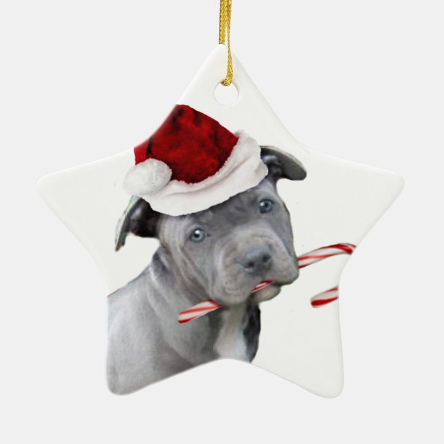 Ornement En Céramique Chiot de pitbull de Noël (Dos)