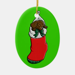 Ornement En Céramique Chiot de sommeil dans le bas de Noël