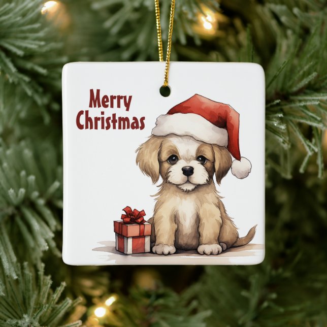 Ornement En Céramique Chiot mignon personnalisé avec Noël de Noël (Arbre)
