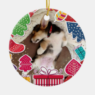 Ornement En Céramique Chiot somnolent de corgi de Noël