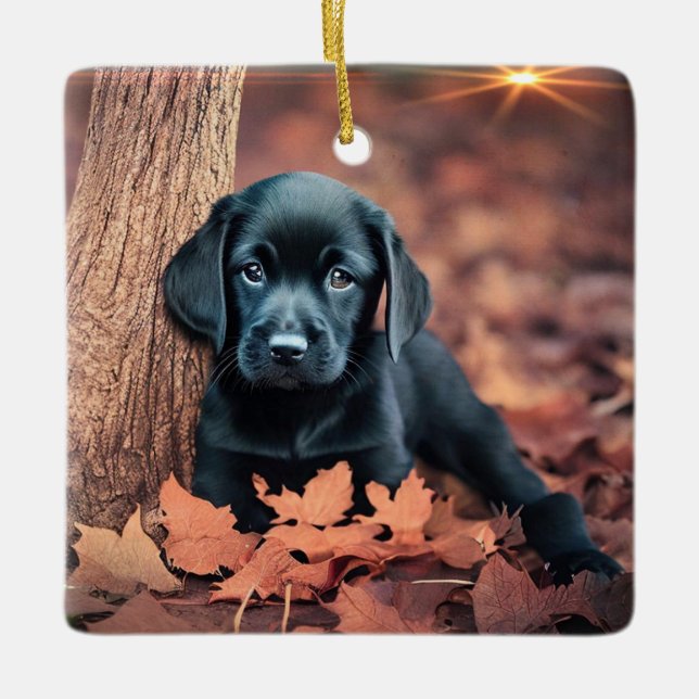 Ornement En Céramique Chiots Labrador noir (Devant)
