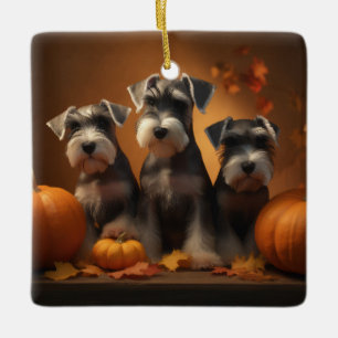Ornement En Céramique Chiots Schnauzer Délice d'Automne Citrouille