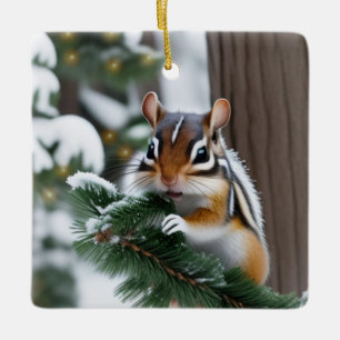 Ornement En Céramique Chipmunk de Noël