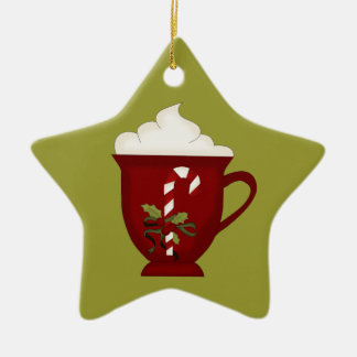 Ornement En Céramique Chocolat chaud Lover rouge avec vert