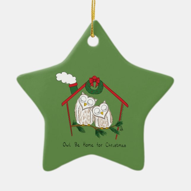 Ornement En Céramique Chouette de Noël Be Accueil mignonne (Devant)
