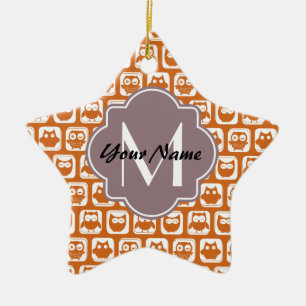 Ornement En Céramique Chouettes orange monogrammes