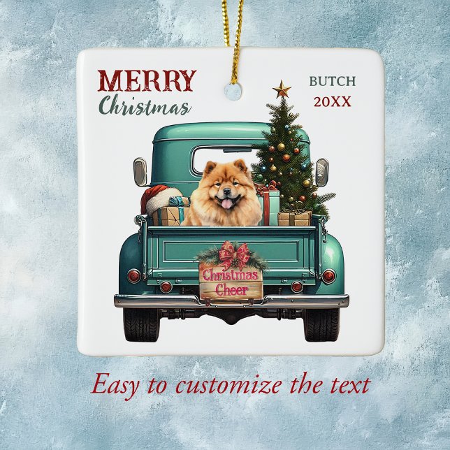 Ornement En Céramique Chow Chow Chien Retro Truck Noël (Créateur téléchargé)
