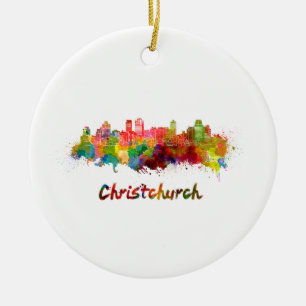 Ornement En Céramique Christchurch skyline in watercolor
