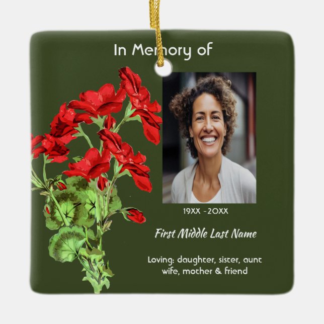 Ornement En Céramique Christian Memorial Keepsake Geranium Flower (Devant)