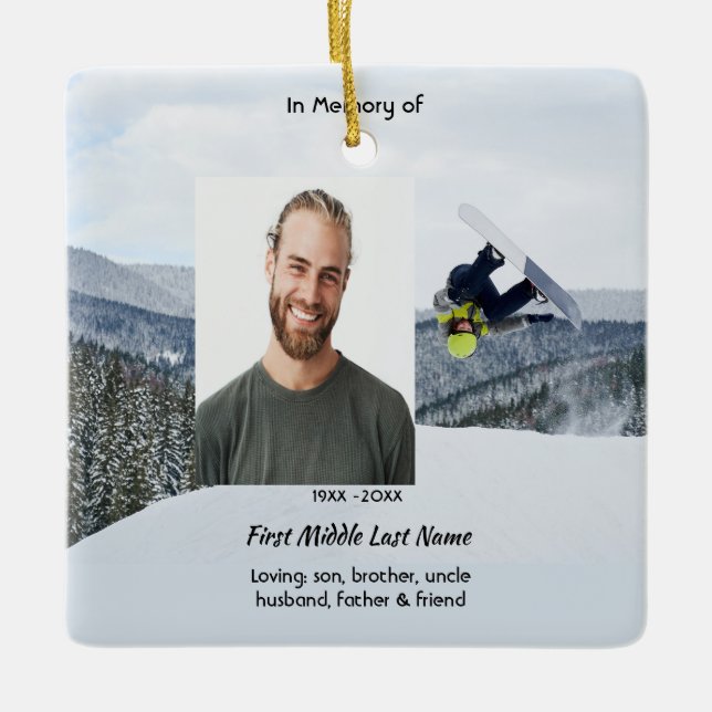Ornement En Céramique Christian Memorial Keepsake Snowboarding Winter (Devant)