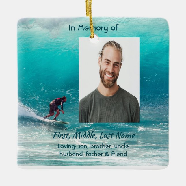 Ornement En Céramique Christian Memorial Keepsake  Wave Surfer Water (Devant)