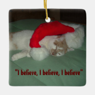 Ornement En Céramique Christmas Believe Tabby Cat