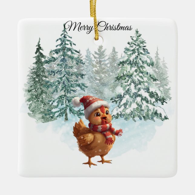 Ornement En Céramique Christmas Chicken Ornament (Devant)