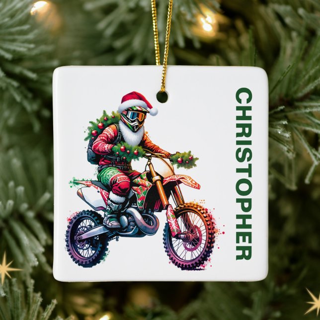 Ornement En Céramique Christmas Dirt Bike Motocross Nom personnalisé (Créateur téléchargé)