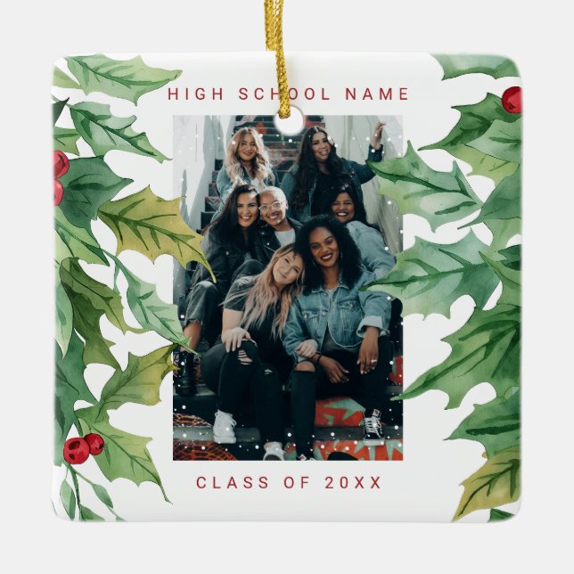 Ornement En Céramique Christmas Mistletoe School College Photo (Devant)