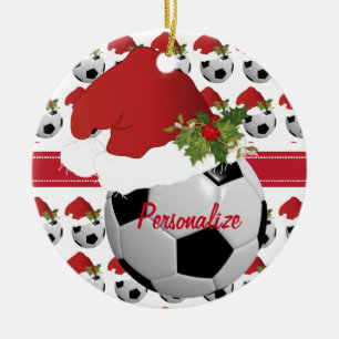 Ornement En Céramique Christmas Sport Soccer Ball Santa Hat