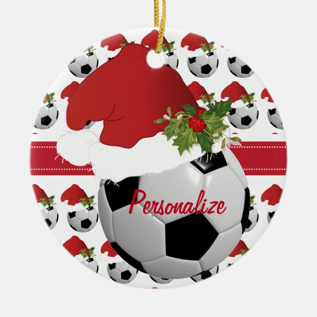 Ornement En Céramique Christmas Sport Soccer Ball Santa Hat (Devant)