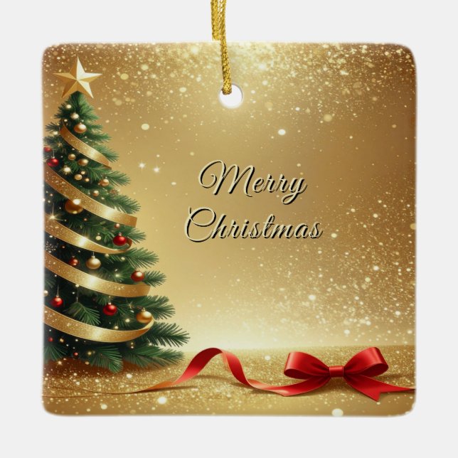 Ornement En Céramique Christmas Tree Ribbons Holiday Ornament (Devant)