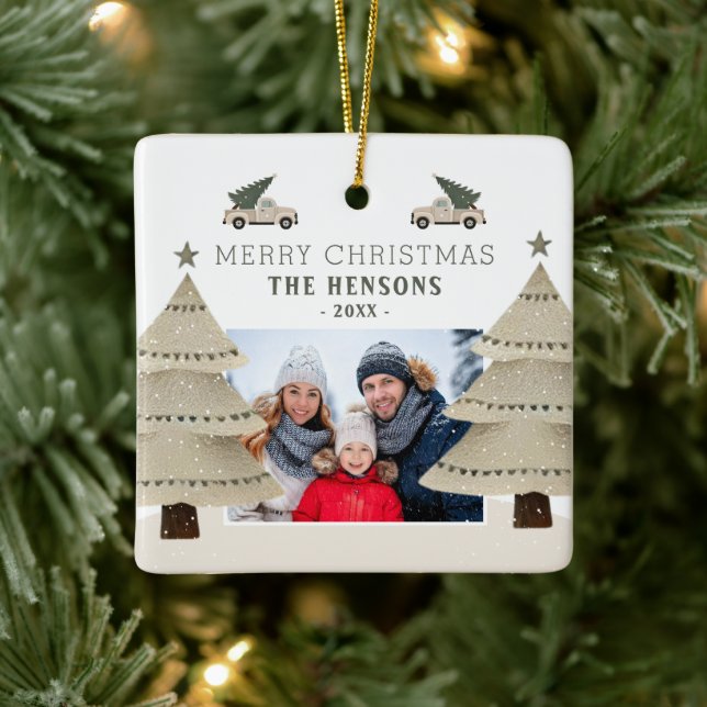 Ornement En Céramique Christmas Tree Truck Family Photo Holiday (Arbre)