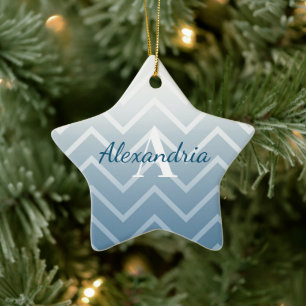 Ornement En Céramique Ciel Bleu Chevron Blanc