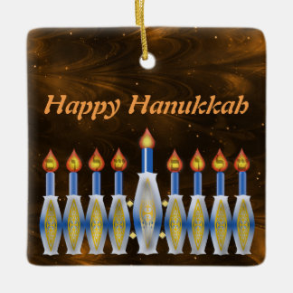Ornement En Céramique Ciel nébuleux stylisé heureux de Hanoukka Menorah