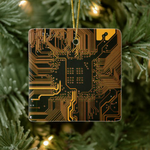 Ornement En Céramique Circuit imprimé Cyber Orange motif de piste de car