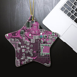 Ornement En Céramique Circuit imprimé de geeks de l'informatique Violet