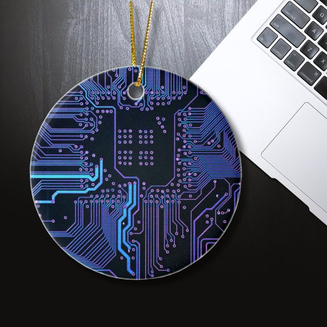 Ornement En Céramique Circuit imprimé d'ordinateur bleu (Créateur téléchargé)
