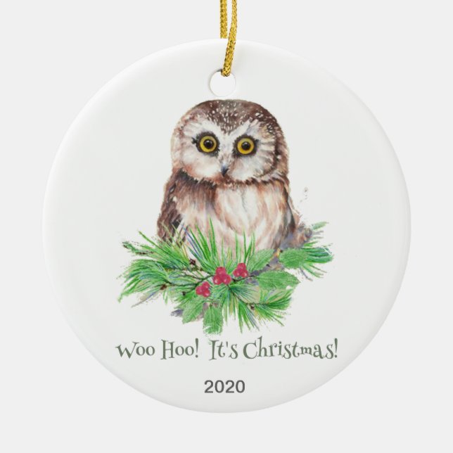 Ornement En Céramique Citation d'Humour de Noël Cute Owl Bird (Devant)