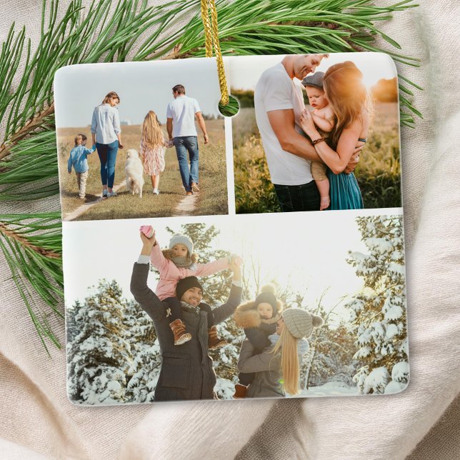 Ornement En Céramique Citation Personnalisée Moderne 3 Collage Photo (Créateur téléchargé)