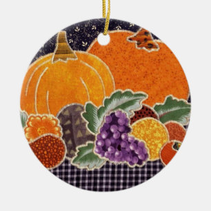 Ornement En Céramique Citrouille de thanksgiving et patchwork d'amis