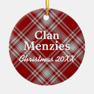 Ornement En Céramique Clan Menzies Scottish Red White Tartan