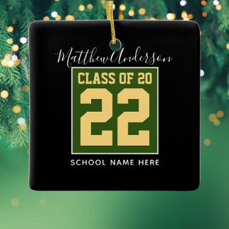 Ornement En Céramique Class of 2023 Modern Green Black & Gold Graduation