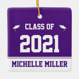 Ornement En Céramique Classe de 2021 Royal Purple and White Graduation
