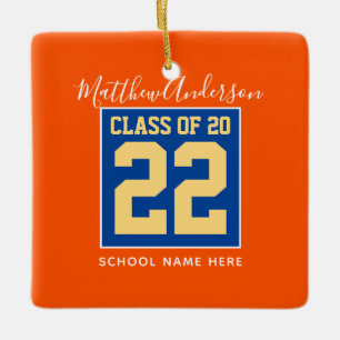 Ornement En Céramique Classe de 2022 Orange Blue and Gold Graduation